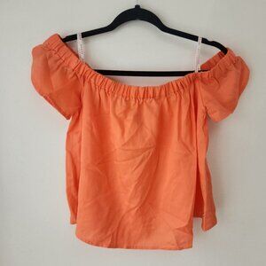 NWT Guess Off-the-Shoulder Neon Orange Crop Top Blouse Cropped Shirt Women's L